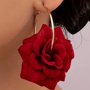 Red Rose Hoop Earrings